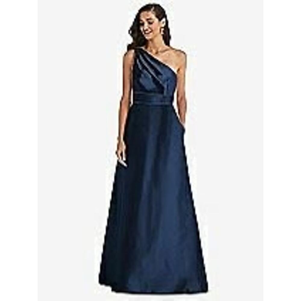 Alfred Sung Style D815 Draped One-Shoulder Satin Maxi Dress Size 14 - Picture 4 of 8